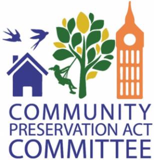 Community Preservation Act artwork depicting its purposes:  affordable housing, conservation and historical preservation
