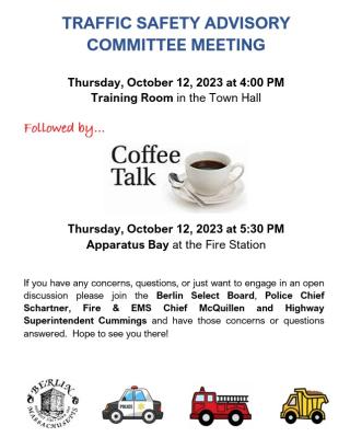 Meet your public safety providers!  Thursday October 12, 2023 at the Berlin Town Offices