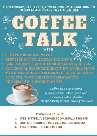 Join the Select Board for Coffee Talk on Zoom on Thursday, January 19th at 6:30 PM