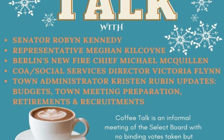 Join the Select Board for Coffee Talk on Zoom on Thursday, January 19th at 6:30 PM