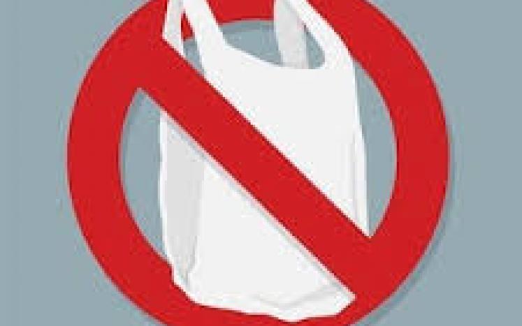 A plastic bag with a red slash through it... symbolizing the Plastic Bag Ban taking effect New Year's Day 2021 in Berlin, MA